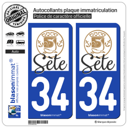 2 Autocollants plaque immatriculation Auto 34 Sète - Méditerranée