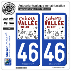 2 Autocollants plaque immatriculation Auto 46 Cahors - Tourisme