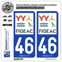 2 Autocollants plaque immatriculation Auto 46 Figeac - Agglo