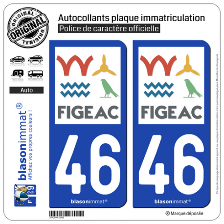 2 Autocollants plaque immatriculation Auto 46 Figeac - Agglo