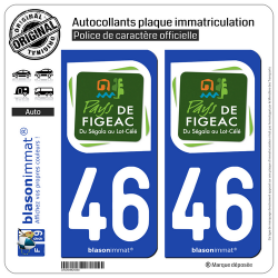 2 Autocollants plaque immatriculation Auto 46 Figeac - Pays