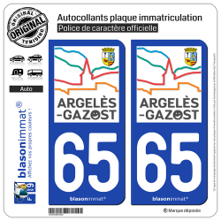 2 Autocollants plaque immatriculation Auto 65 Argelès-Gazost - Ville