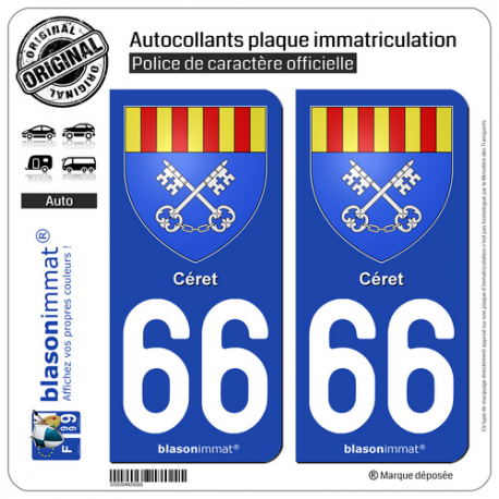 2 Autocollants plaque immatriculation Auto 66 Céret - Armoiries