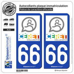 2 Autocollants plaque immatriculation Auto 66 Céret - Ville