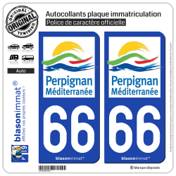 2 Autocollants plaque immatriculation Auto 66 Perpignan - Méditerranée
