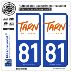 2 Autocollants plaque immatriculation Auto 81 Tarn - Tourisme