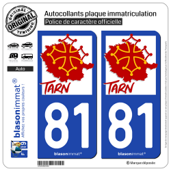 2 Autocollants plaque immatriculation Auto 81 Tarn - Occitanie