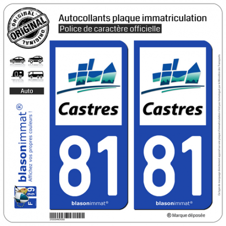 2 Autocollants plaque immatriculation Auto 81 Castres - Agglo