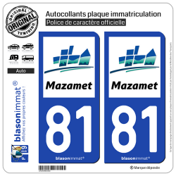2 Autocollants plaque immatriculation Auto 81 Mazamet - Agglo