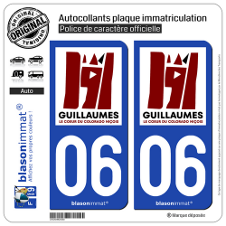 2 Autocollants plaque immatriculation Auto 06 Guillaumes - Gorges Rouges
