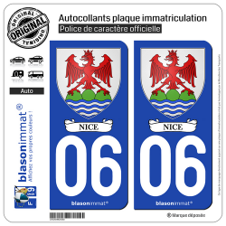 2 Autocollants plaque immatriculation Auto 06 Nice - Armoiries