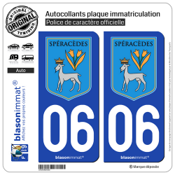 2 Autocollants plaque immatriculation Auto 06 Spéracèdes - Commune