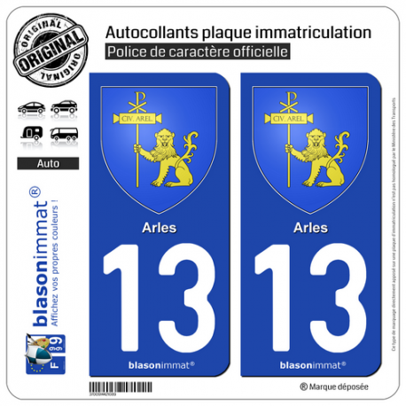 2 Autocollants plaque immatriculation Auto 13 Arles - Armoiries