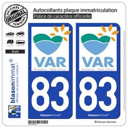 2 Autocollants plaque immatriculation Auto 83 Var - Tourisme