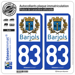 2 Stickers de plaque d'immatriculation auto 83 Barjols - Commune