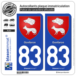 2 Autocollants plaque immatriculation Auto 83 Gonfaron - Armoiries