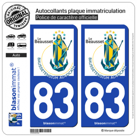 2 Autocollants plaque immatriculation Auto 83 Le Beausset - Ville