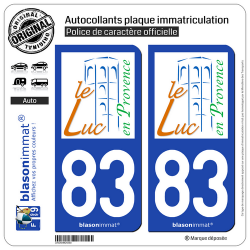 2 Autocollants plaque immatriculation Auto 83 Le Luc - Commune