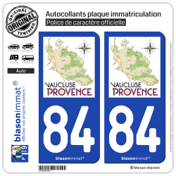 2 Autocollants plaque immatriculation Auto 84 Vaucluse - Tourisme
