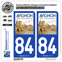 2 Autocollants plaque immatriculation Auto 84 Avignon - Ville