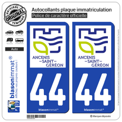 2 Autocollants plaque immatriculation Auto 44 Ancenis-Saint-Géréon - Ville