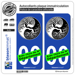 2 Autocollants plaque immatriculation Auto Yin et Yang - Arbre de Vie