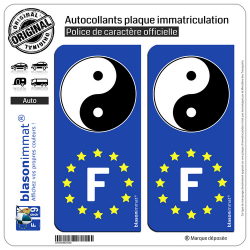 2 Autocollants plaque immatriculation Auto F-IE Yin et Yang