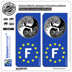2 Autocollants plaque immatriculation Auto F-IE Yin et Yang - Arbre de Vie