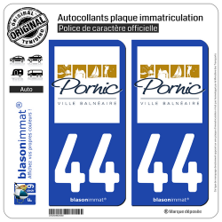 2 Autocollants plaque immatriculation Auto 44 Pornic - Ville