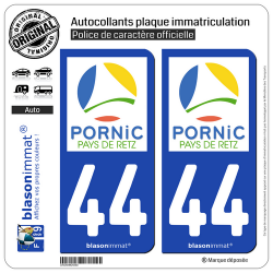 2 Autocollants plaque immatriculation Auto 44 Pornic - Pays de Retz