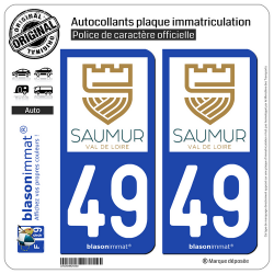 2 Autocollants plaque immatriculation Auto 49 Saumur - Pays