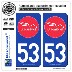 2 Autocollants plaque immatriculation Auto 53 Mayenne - Département