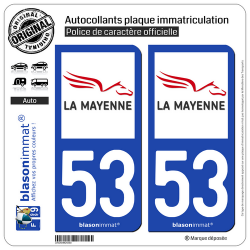 2 Autocollants plaque immatriculation Auto 53 Mayenne - Tourisme