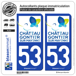 2 Autocollants plaque immatriculation Auto 53 Château-Gontier Bazouges - Ville