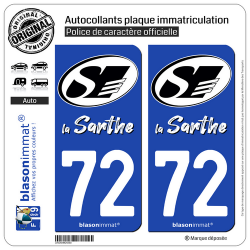 2 Autocollants plaque immatriculation Auto 72 Sarthe - Incontournable