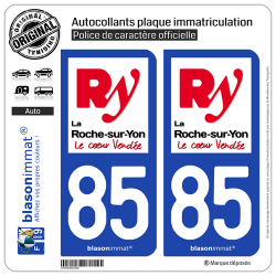 2 Autocollants plaque immatriculation Auto 85 La Roche-sur-Yon - Ville