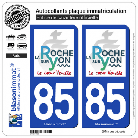 2 Autocollants plaque immatriculation Auto 85 La Roche-sur-Yon - Tourisme