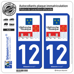 2 Autocollants plaque immatriculation Auto 12 Villefranche-de-Rouergue - Ville