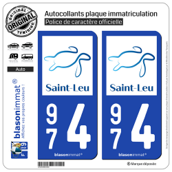 2 Autocollants plaque immatriculation Auto 974 Saint-Leu - Ville