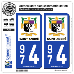 2 Autocollants plaque immatriculation Auto 974 Saint-André - Ville