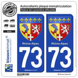 2 Autocollants plaque immatriculation Auto 73 Rhône-Alpes - Armoiries