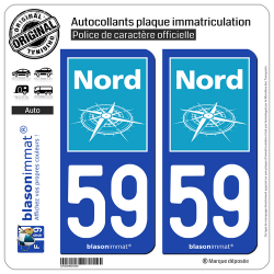 2 Autocollants plaque immatriculation Auto 59 Nord - Département