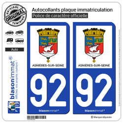 2 Autocollants plaque immatriculation Auto 92 Asnières-sur-Seine - Ville