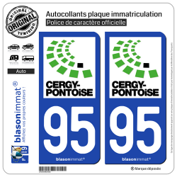 2 Autocollants plaque immatriculation Auto 95 Cergy - Agglo