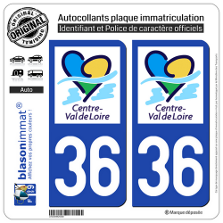 2 Autocollants plaque immatriculation Auto 36 Centre-Val de Loire - LogoType II