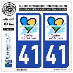2 Autocollants plaque immatriculation Auto 41 Centre-Val de Loire - LogoType II