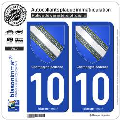 2 Autocollants plaque immatriculation Auto 10 Champagne-Ardenne - Armoiries