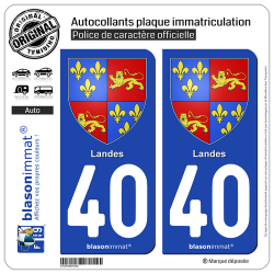 2 Autocollants plaque immatriculation Auto 40 Landes - Armoiries