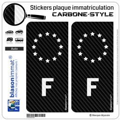 2 Autocollants plaque immatriculation Auto F France - IE Carbone-Style