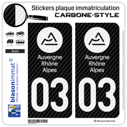 2 Autocollants plaque immatriculation Auto 03 Auvergne-Rhône-Alpes - LT Carbone-Style